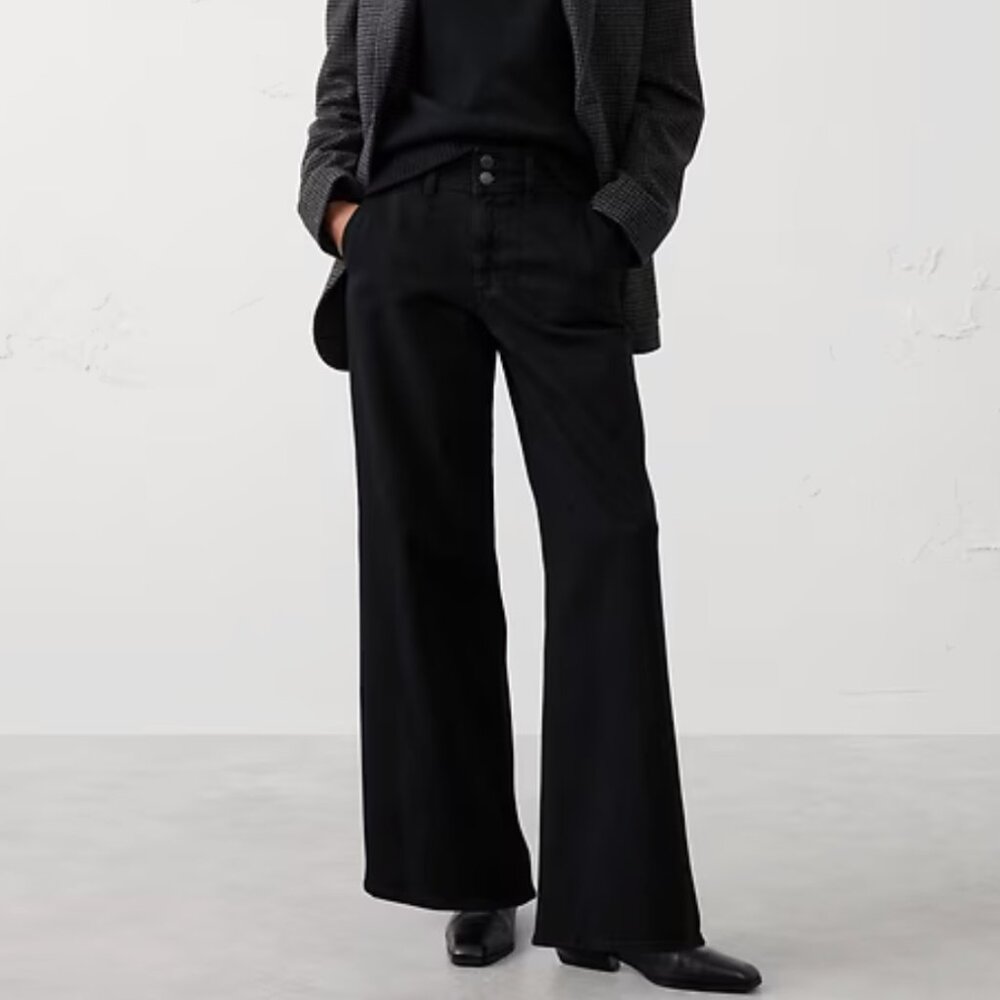 Banana Republic Black Wide-Leg High-Rise Darted Trouser Jean 26 P